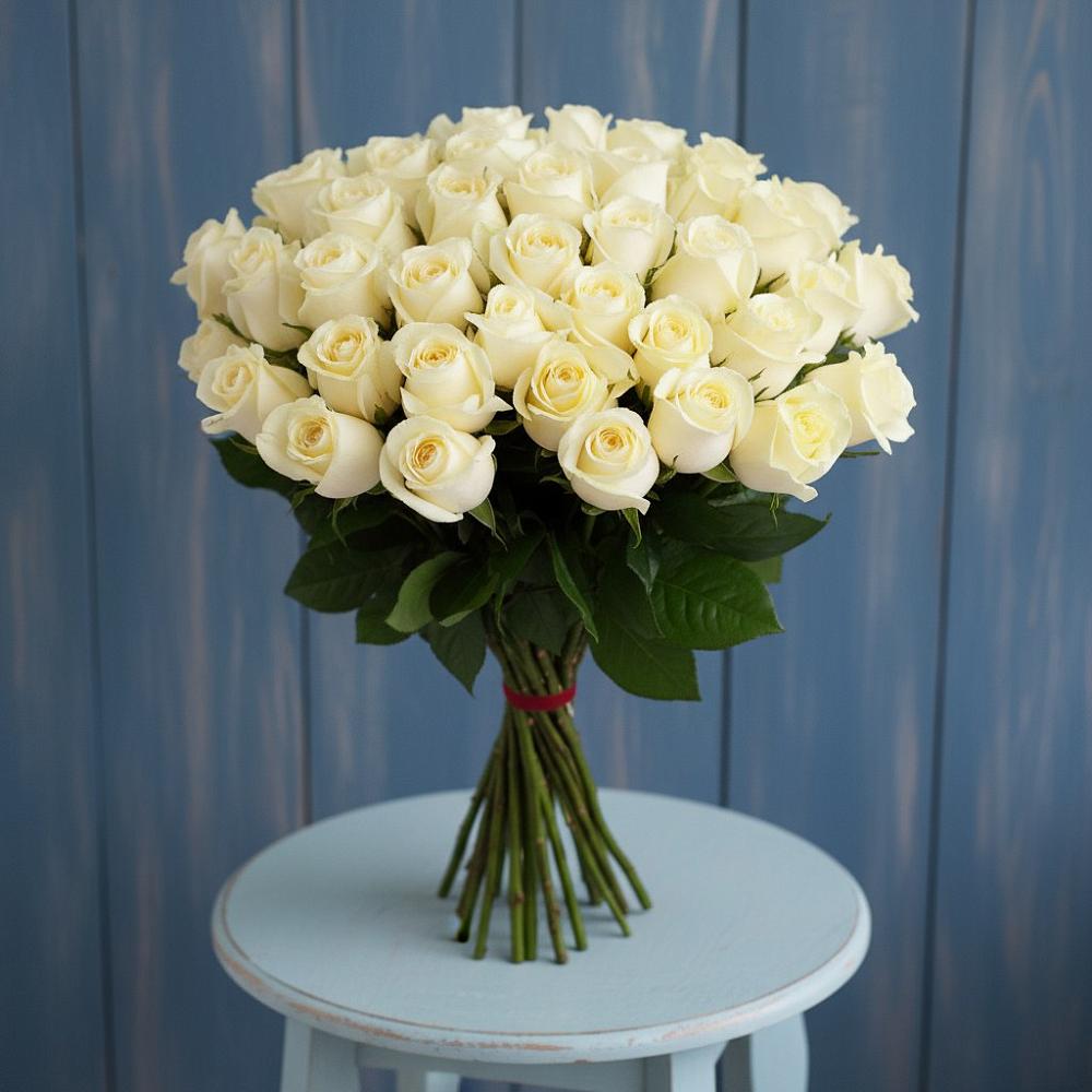 Букет 51 Белая роза Эдлесс Лав в Липках