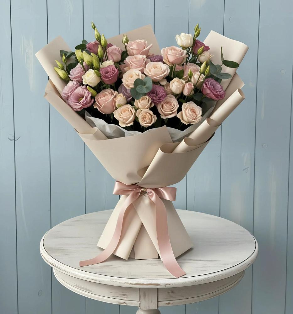 Букет цветов из: Розы и Лизиантусы в Липках