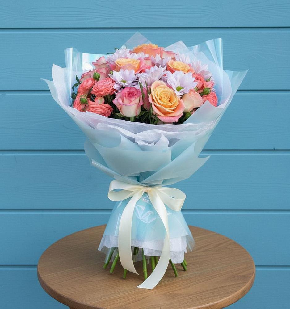 Букет цветов из: Хризантемы и Розы в Липках