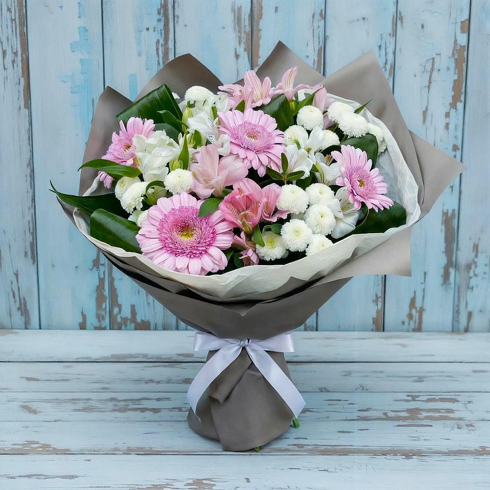 Букет цветов из: Герберы, Альстромерии и Хризантемы в Липках