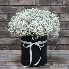 Цветочная композиция из Гипсофила в шляпной коробке в Липках